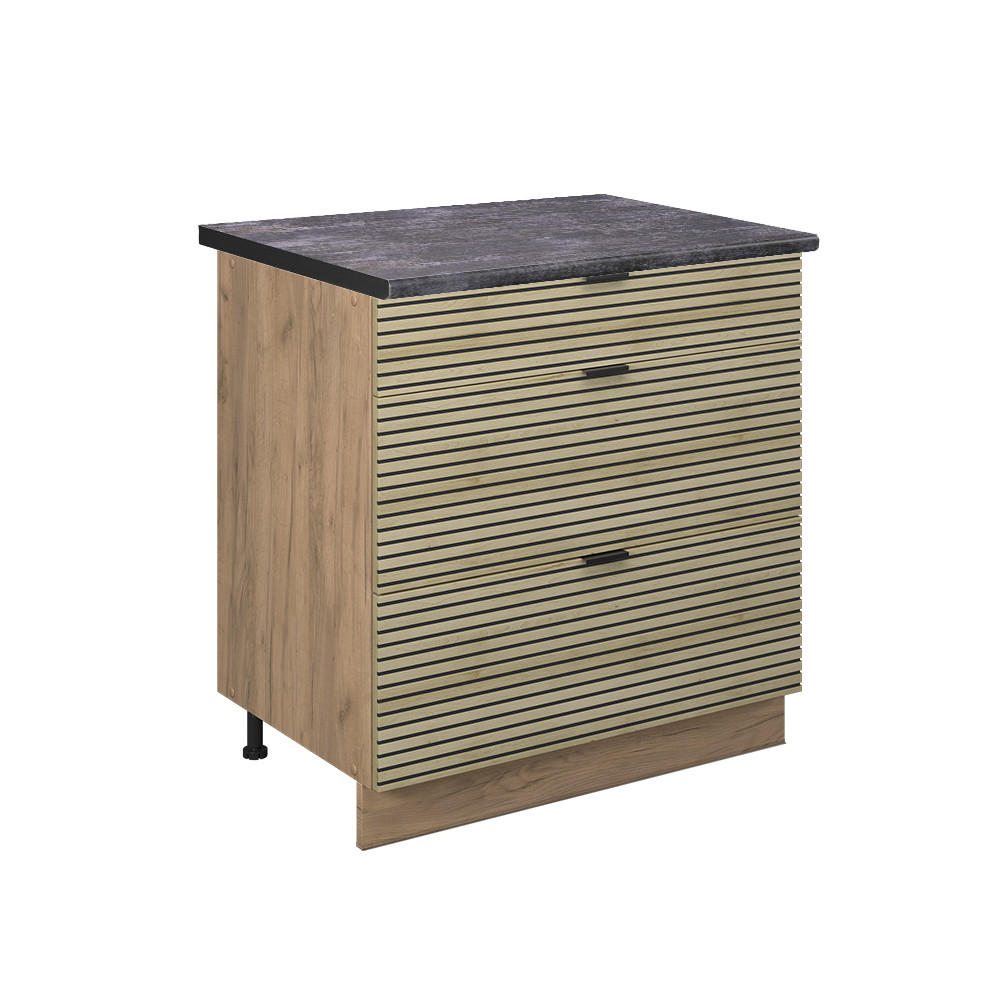 KÖKSUNDERSKÅP Fame-Line Ekpanel 80 cm med 3 lådor, AP antracit Ekfärgad, Honungsek 82/80/60 cm