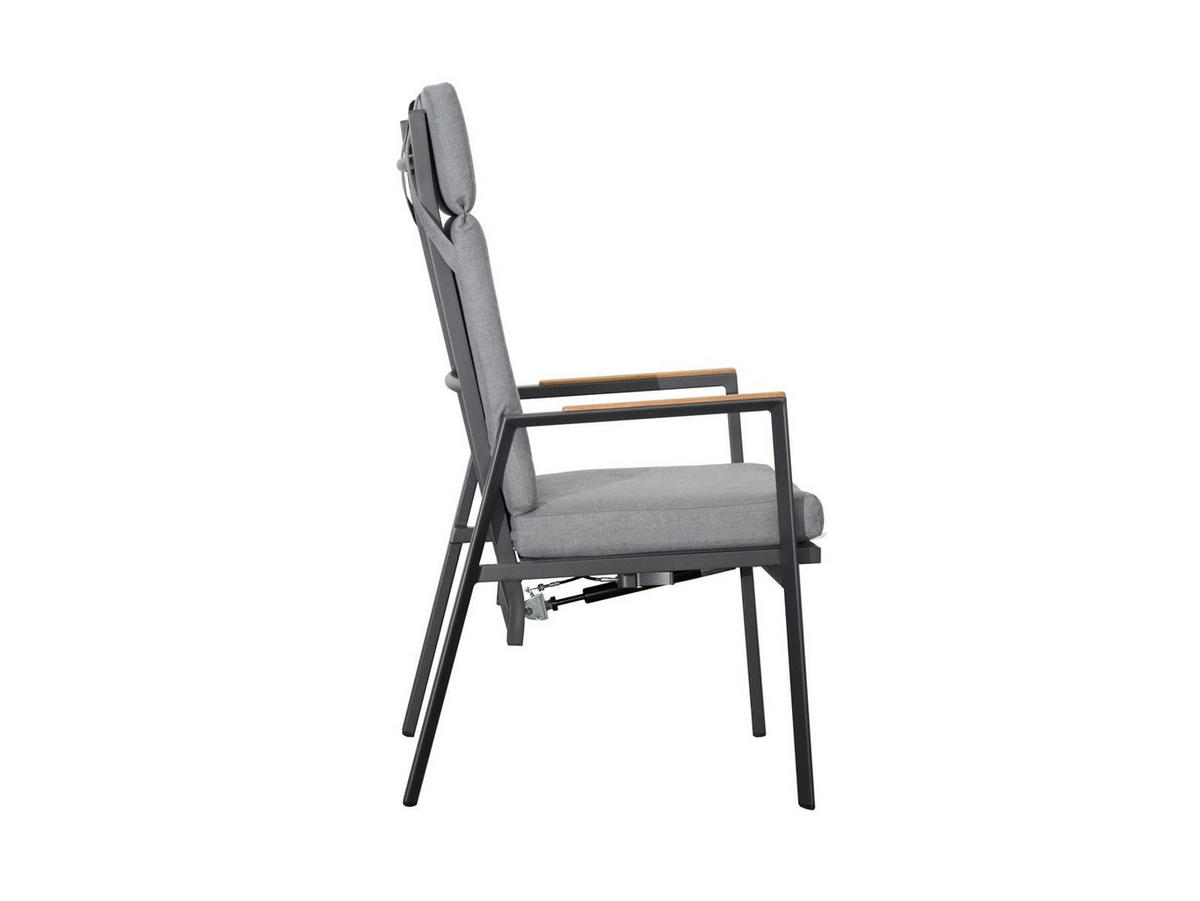 GARTENMÖBEL-SET Chicago 1 Aluminium ausziehbarer Tisch 6x Hochlehner Stapelstühle - Grau, Kunststoff - Green Spirit