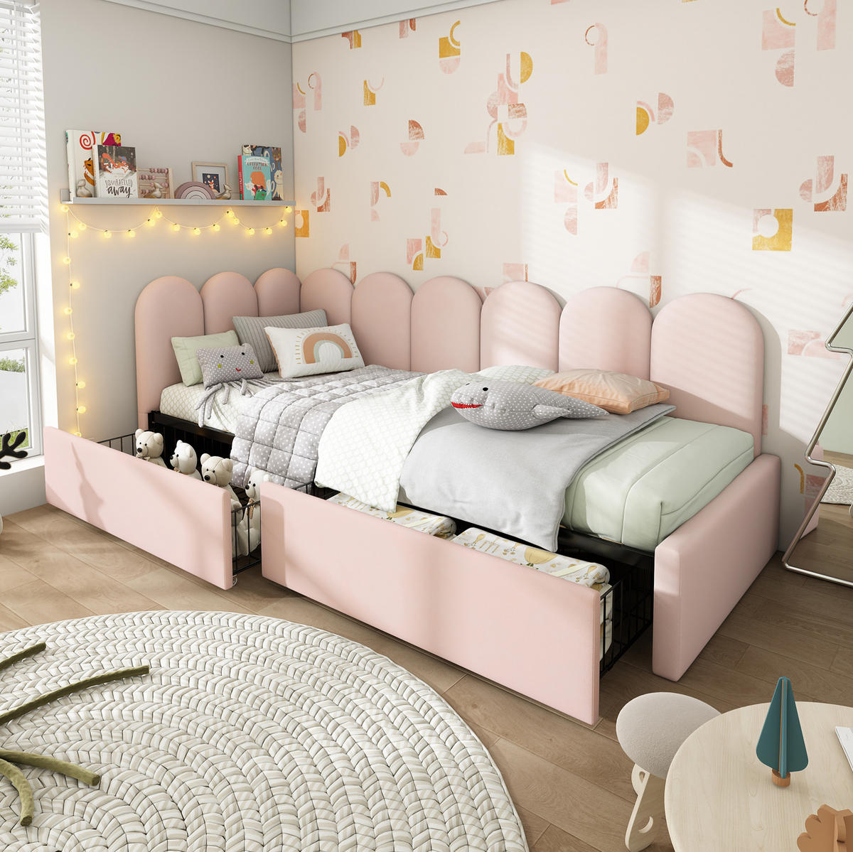 POLSTERBETT aus Samt 90x200 cm in Rosa mit 2 Schubladen - Rosa, Textil (90/200cm) - Modfu