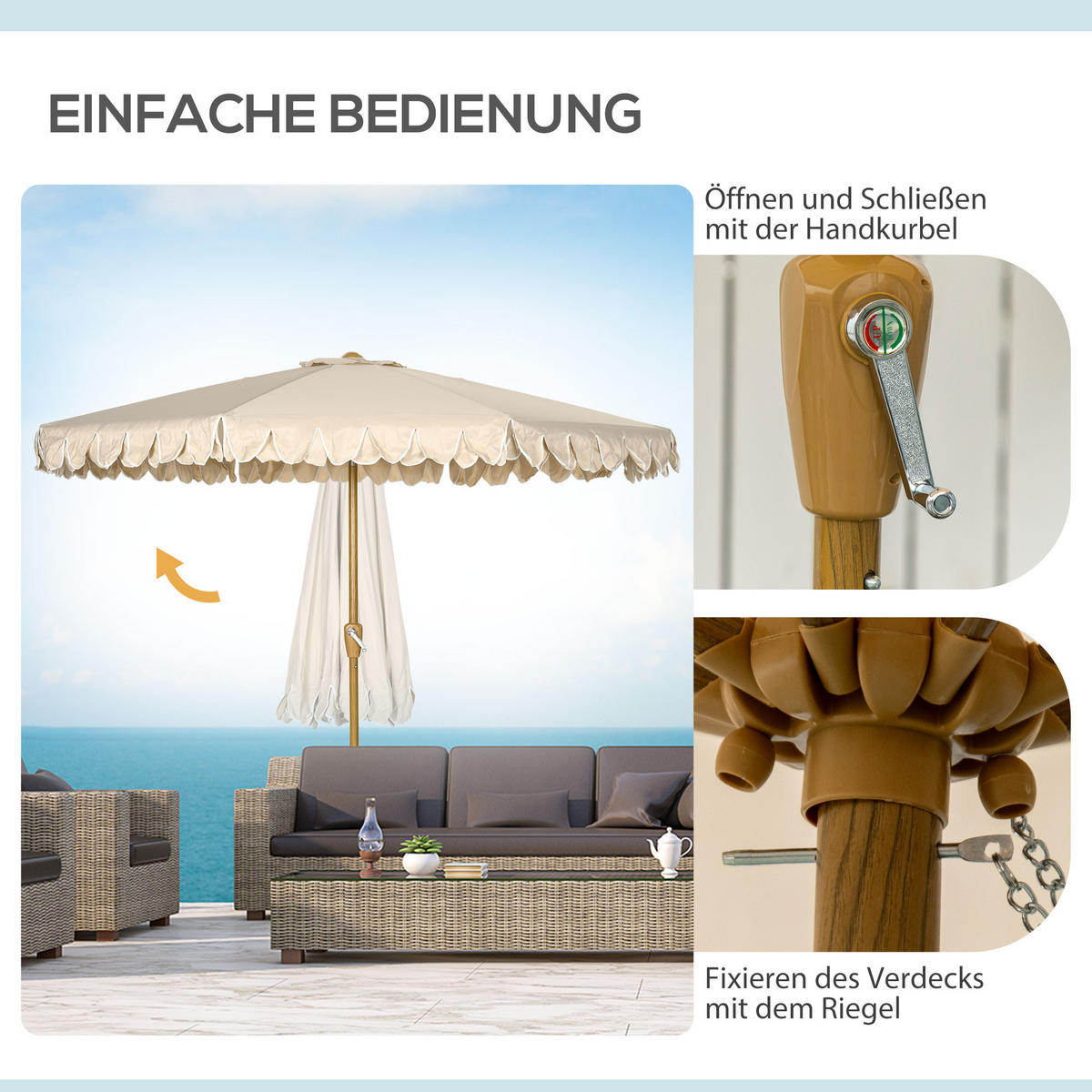 SONNENSCHIRM, Polyester, Stahl, Khaki - Braun, Metall (264/264cm) - Outsunny