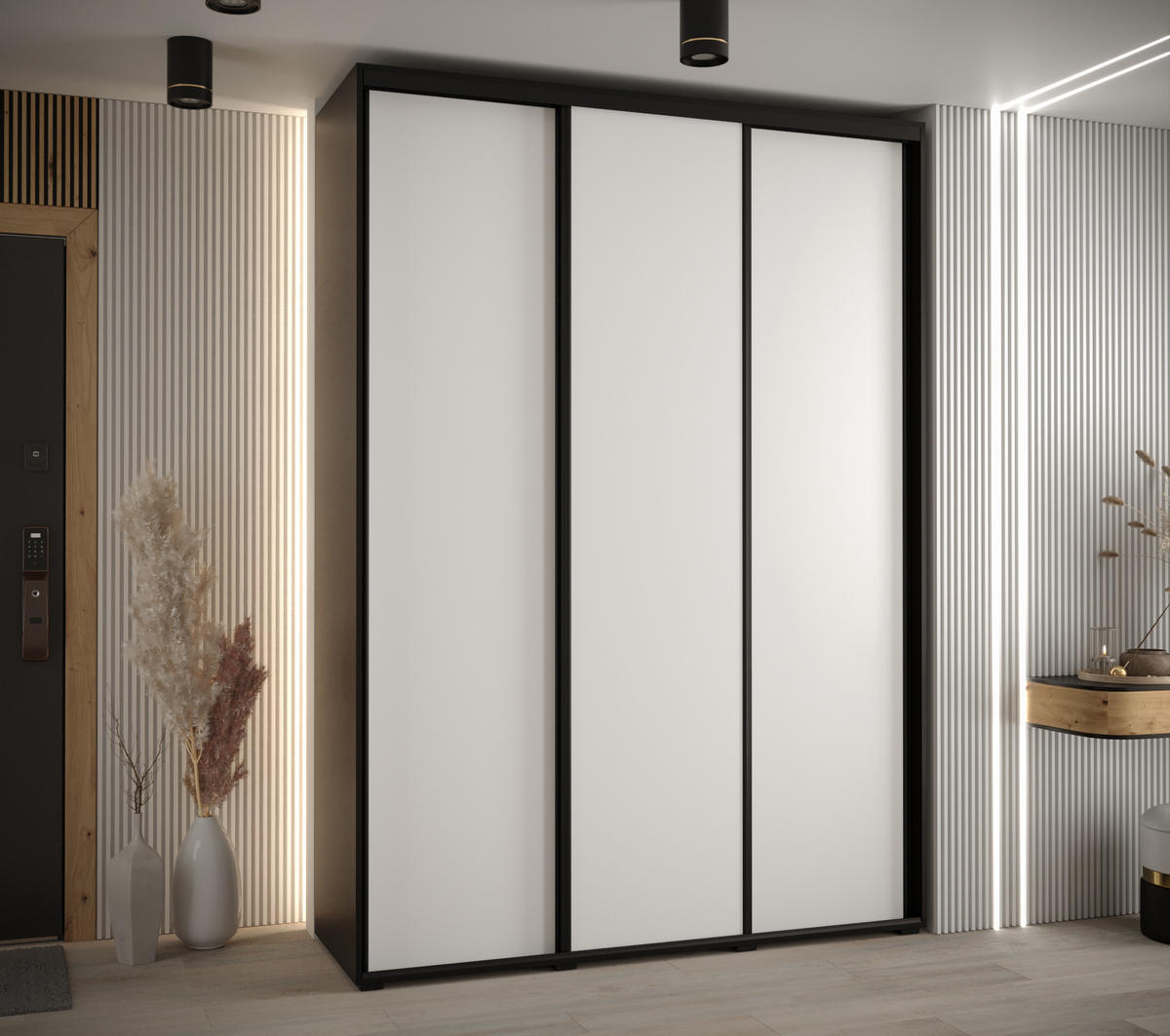 SCHWEBETÜRENSCHRANK 235,2/180/60 3-türig - Schwarz/Weiß, Holz/Metall (180/235/60cm) - Abiks Möbel