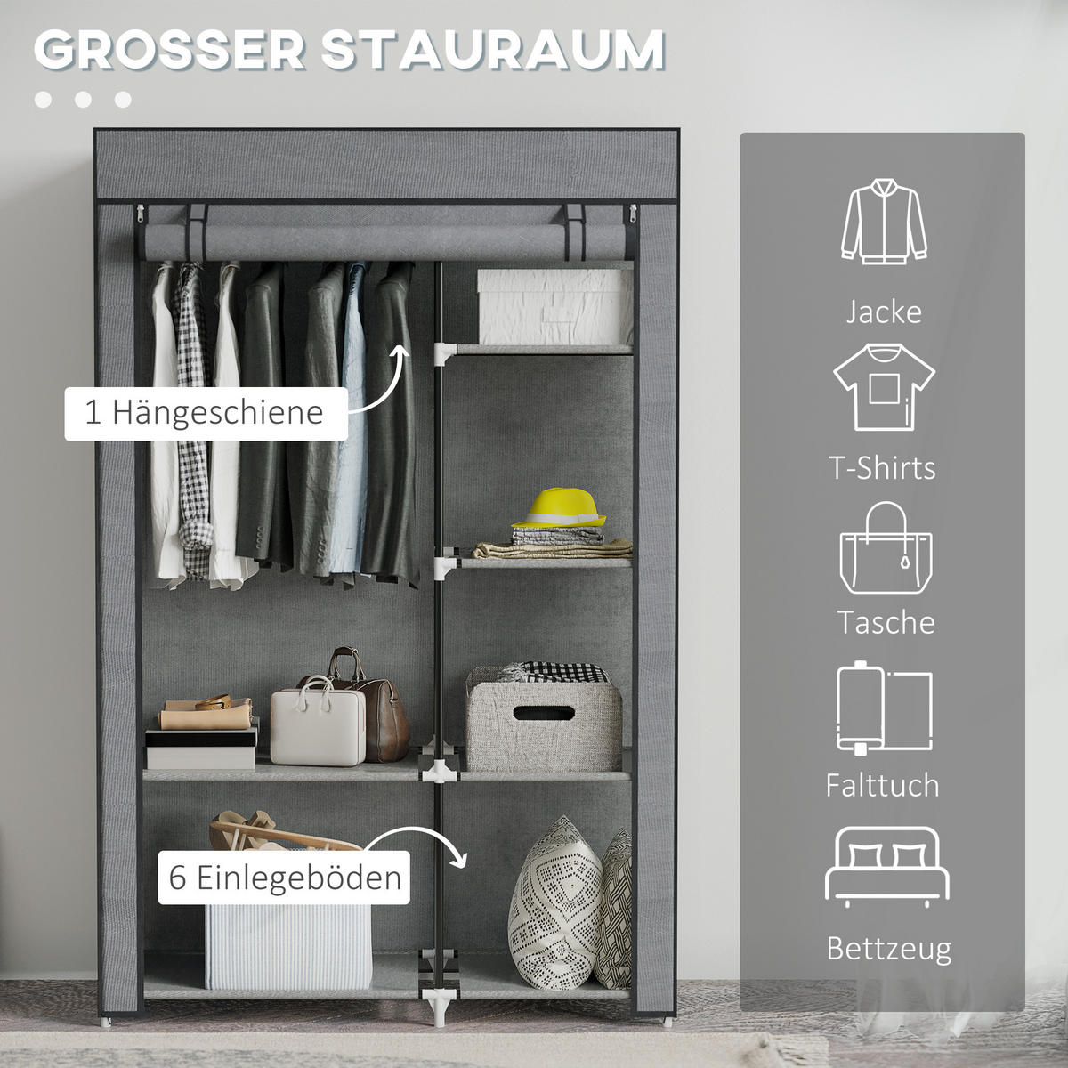 KLEIDERSCHRANK, 6 Fächern, Dunkelgrau, 103 x 43 x 162,5 cm - Dunkelgrau, Metall (103/162.5/43cm) - HOMCOM