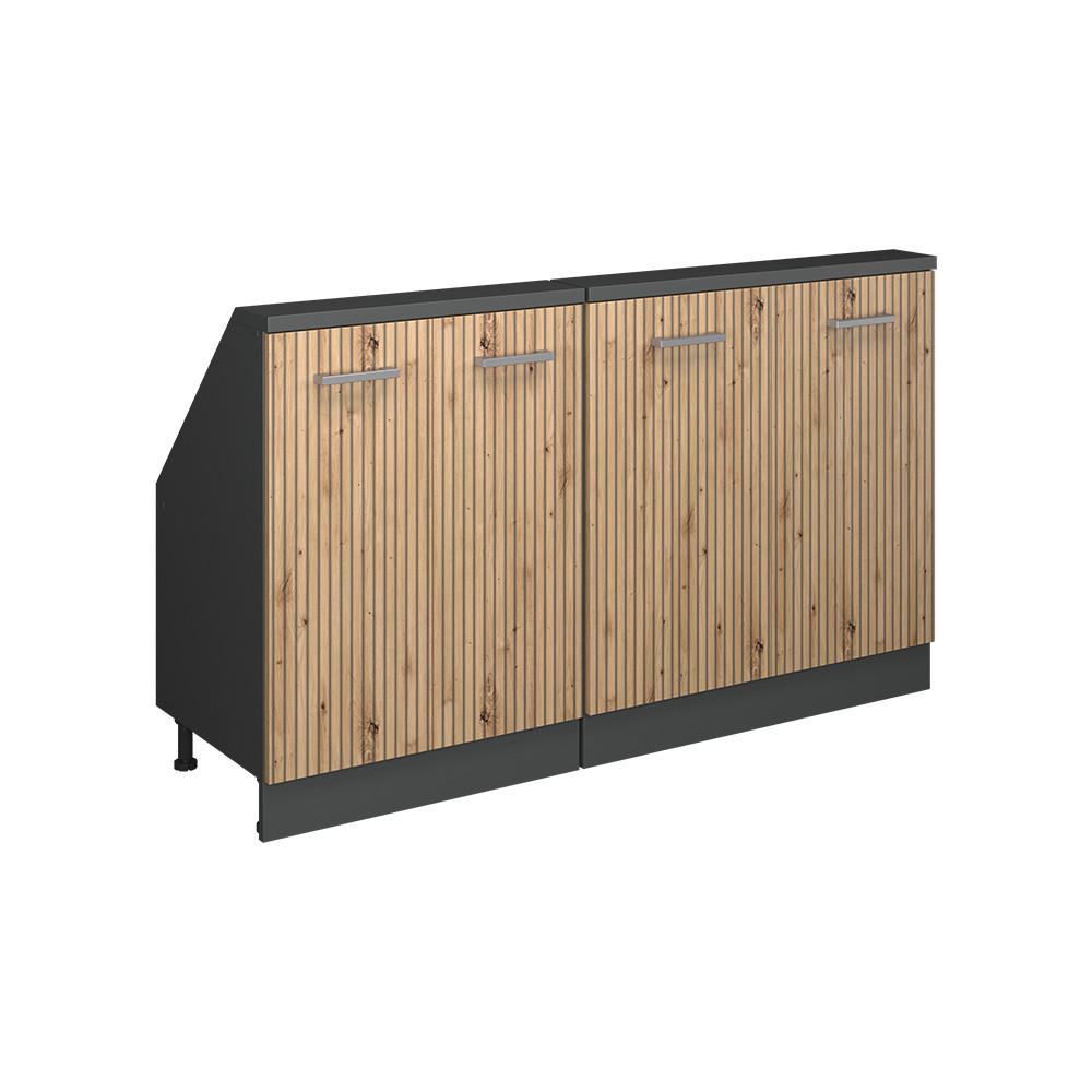 KÖKSSKÅP FÖR SLUTTANDE TAK R-Line Hantverks ek 140 cm Set om 2 Ek Artisan, Antracit 83.8/140/46 cm
