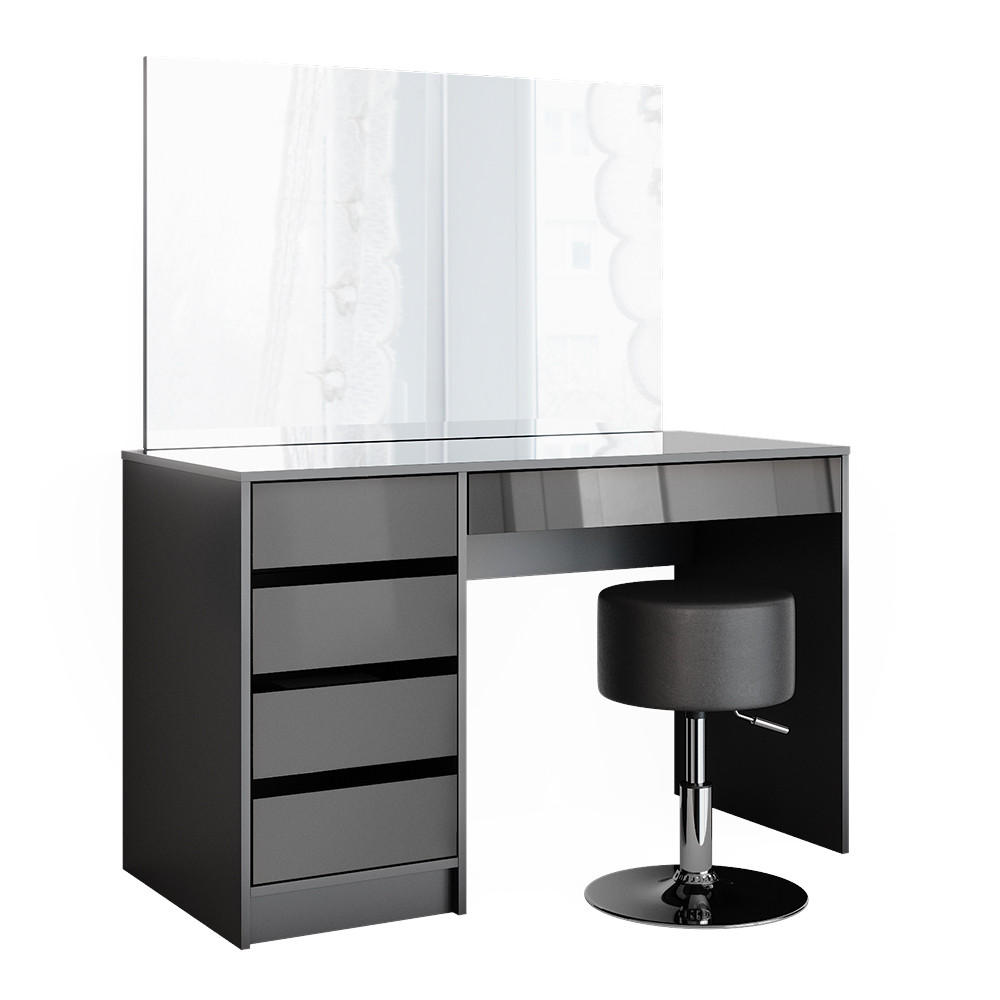 SCHMINKTISCH-SET Sherry Anthrazit 120 cm mit Hocker - Anthrazit, Holzwerkstoff (120/75/55cm) - Vicco