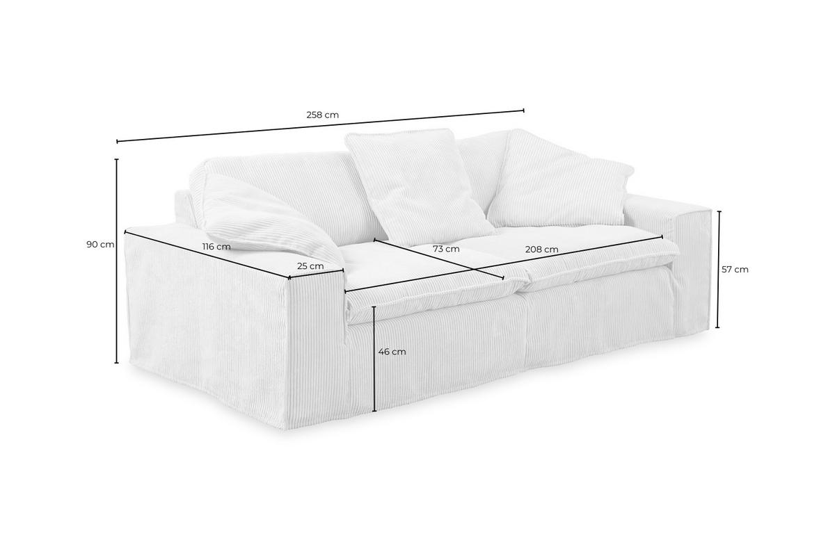 SOFA NETTA Grau Cord - Braun/Grau, Birkenholz/Textil (258/90/116cm) - KAWOLA