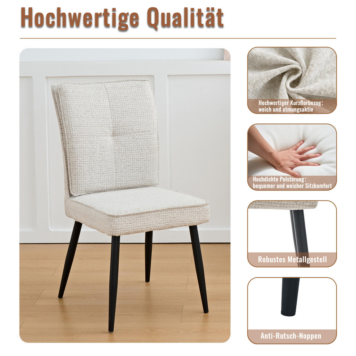 STUHL gepolstert mit Samtbezug Weiß 41x44x90.5 cm Metall 2er-Set - Weiß, Metall (41/90.5/44cm) - SONNENH
