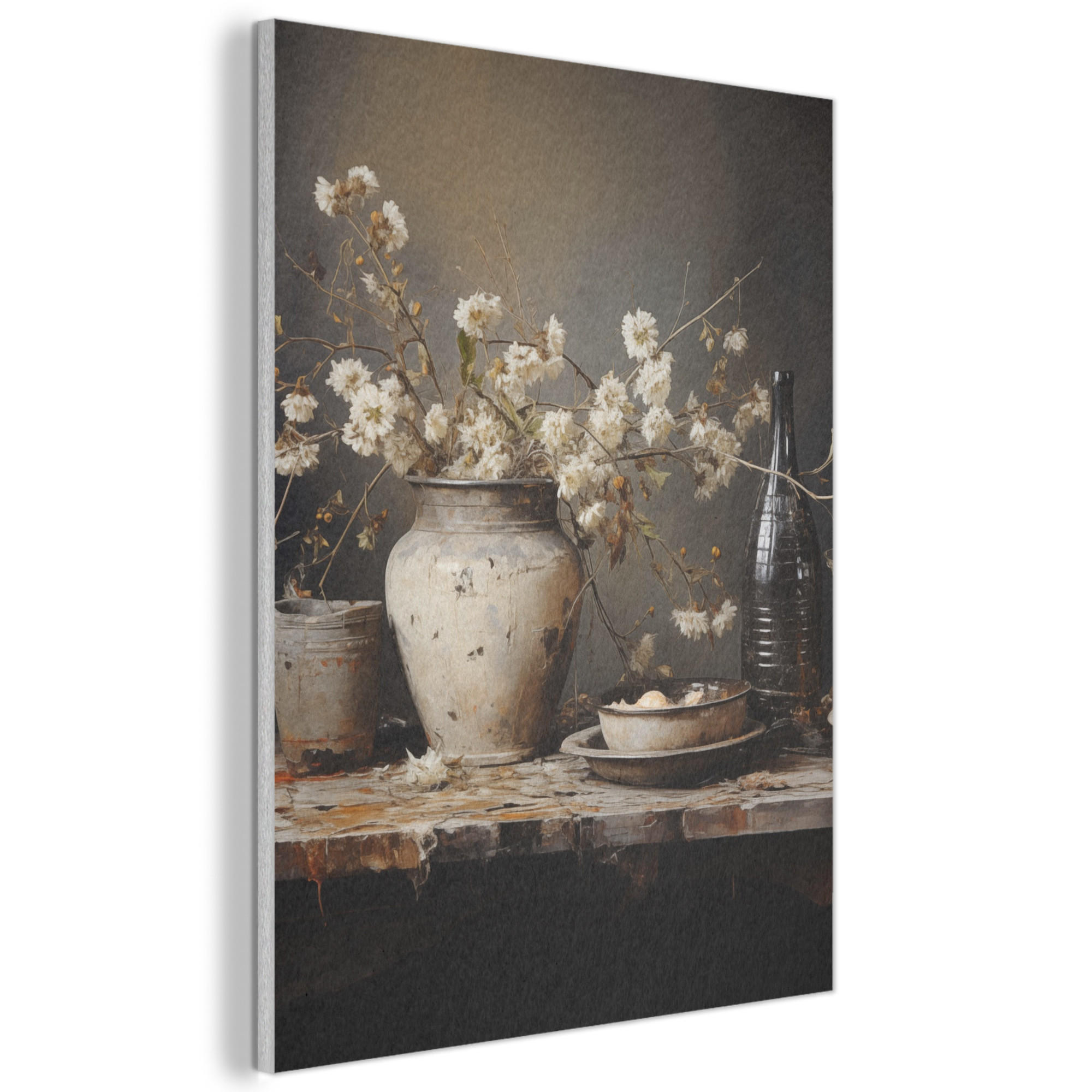 AKUSTIKBILD Stilleben - Blumen - Blumenstrauß - Vase - Wein Wandbilder 60x80 cm - Schwarz, Kunststoff (60/80/0.9cm) - MuchoWow