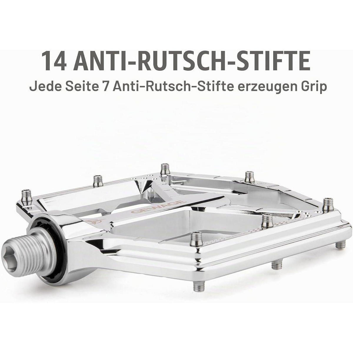 FAHRRADPEDALE CNC-Aluminium ultraflach mit 14 Anti-Rutsch-Pins Silver - Silberfarben, Metall (11/1.5/12cm)