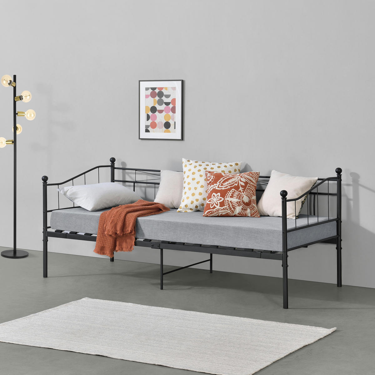 TAGESBETT Arjeplog - Schwarz, Metall (90/200cm) - [en.casa]