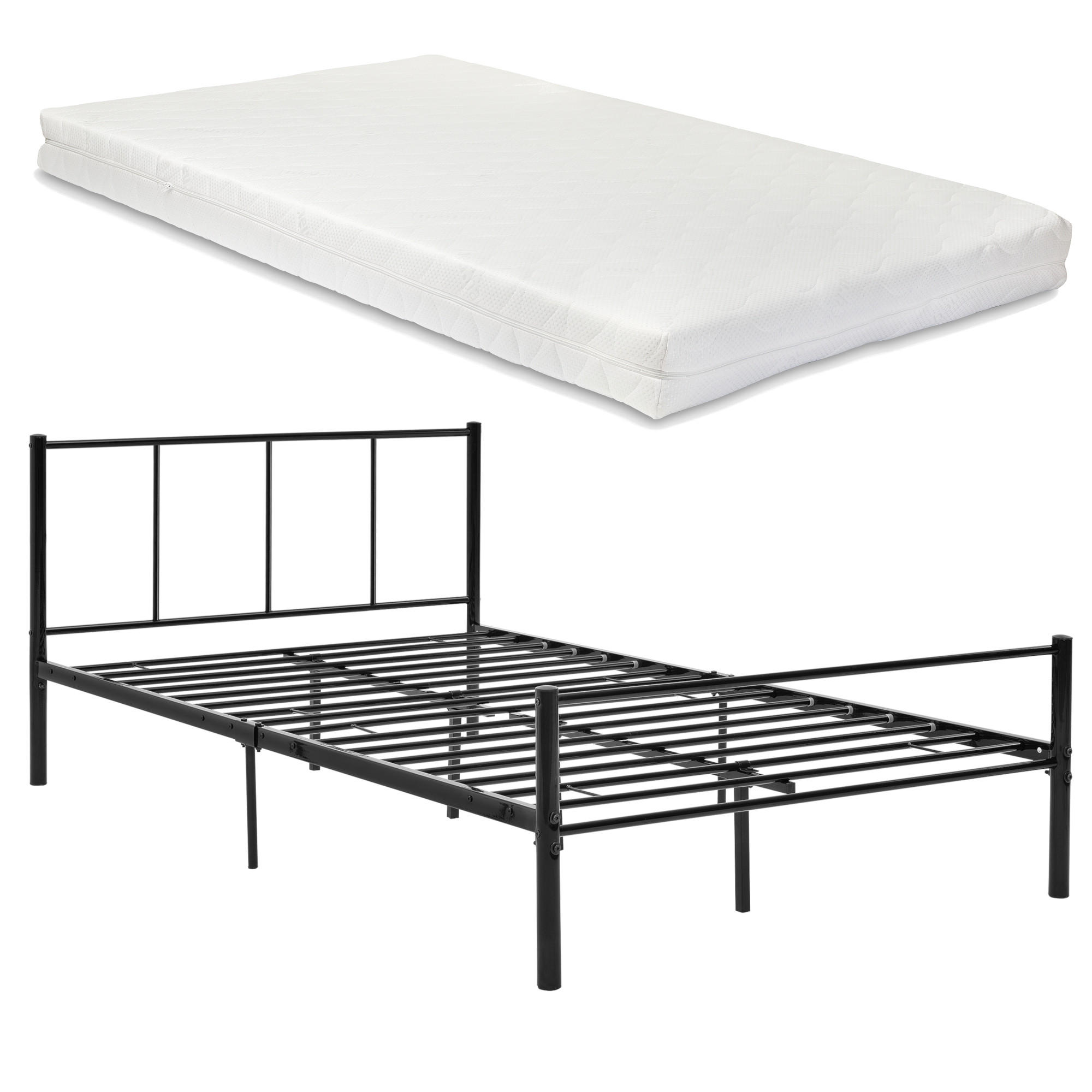 METALLBETT Laos mit Matratze - Schwarz, Textil/Metall (120/200cm) - [en.casa]