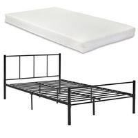 METALLBETT Laos mit Matratze - Schwarz, Textil/Metall (120/200cm) - [en.casa]