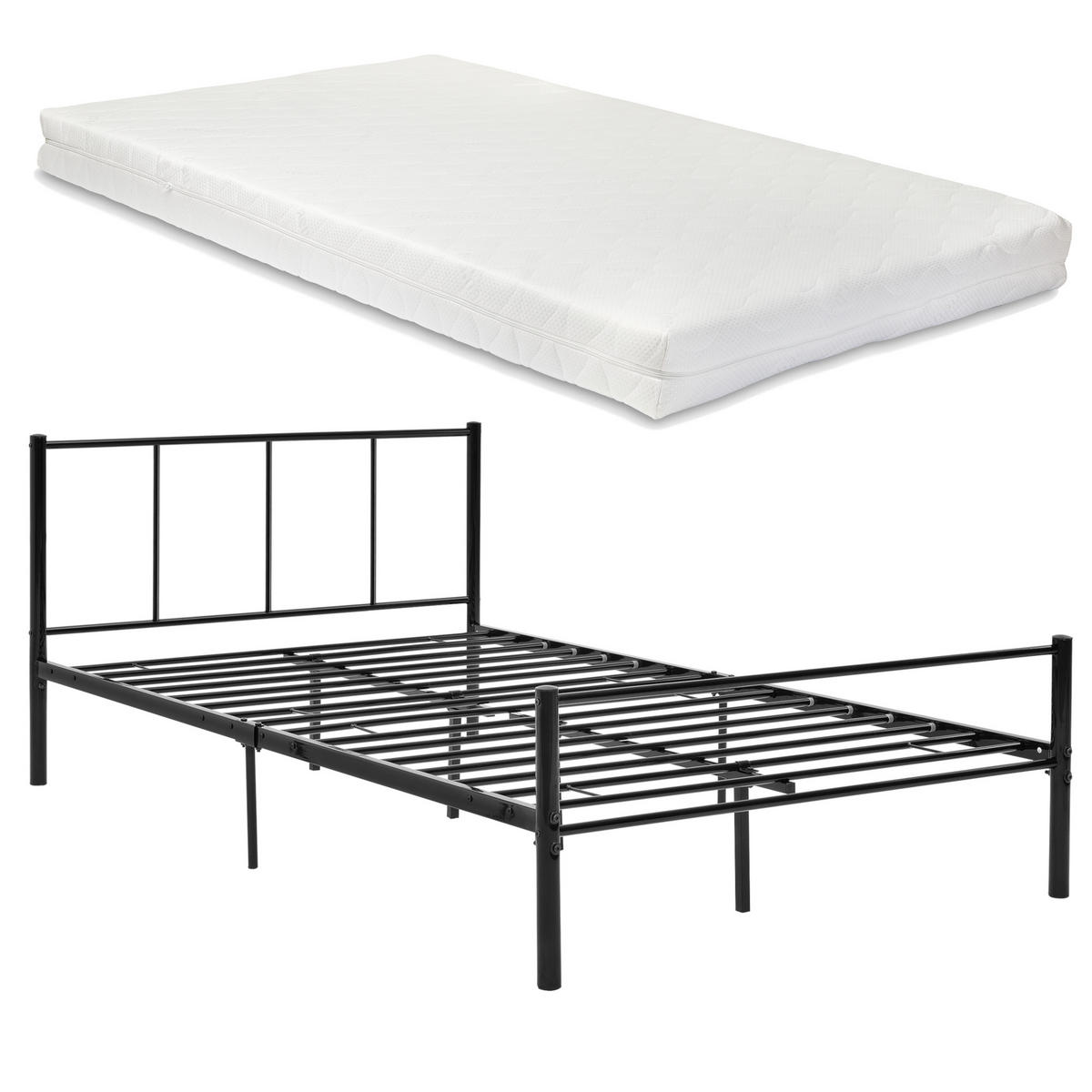 METALLBETT Laos mit Matratze - Schwarz, Textil/Metall (120/200cm) - [en.casa]
