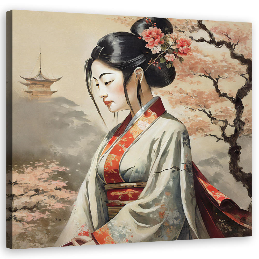 WANDBILD geisha japan landschaft - Beige, Textil (50/50cm) - Feeby
