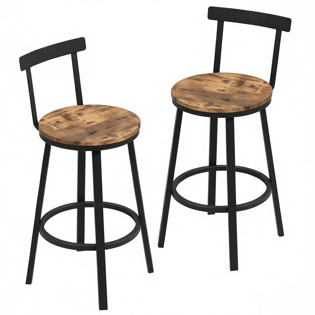 BARHOCKER DE-36180 2er Set mit Metallrahmen und Holz-Sitz Braun - Braun, Metall (51.5/89/51.5cm) - ComfortXL