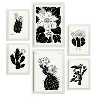 POSTER Set Mit 6 In Schwarzer Tinte Kaktus A3 & A4 Weißer Rahmen - Weiß, Papier (29/3cm) - Nacnic