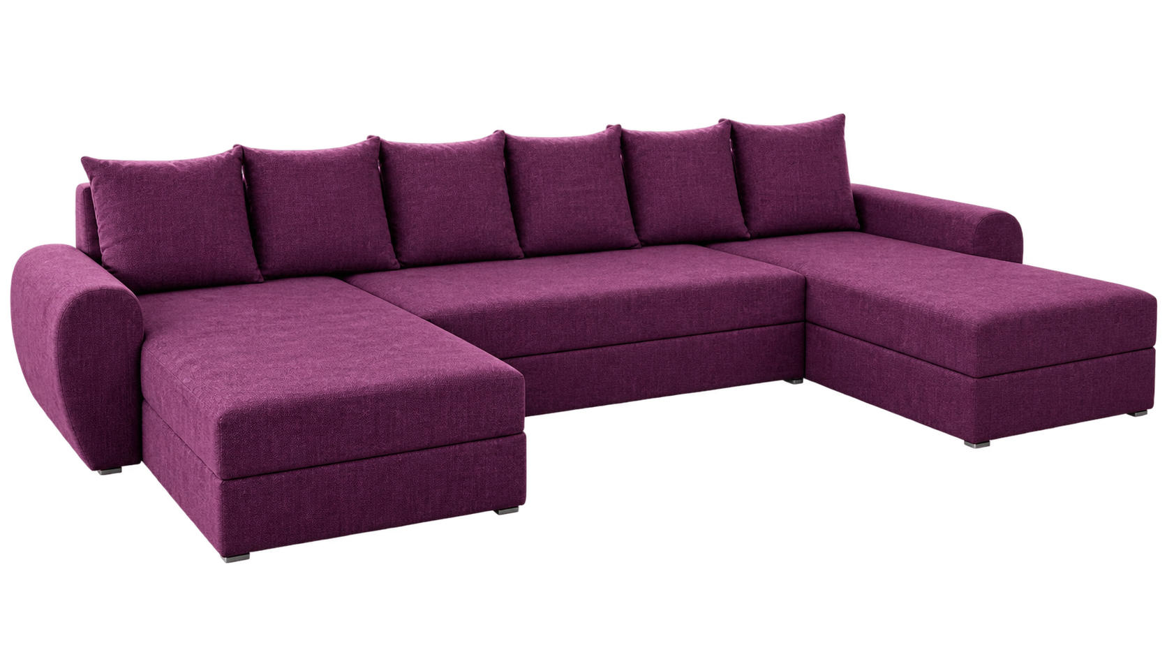 WOHNLANDSCHAFT PUMA U-Form 308 cm mit Schlaffunktion, Bettkasten, Kunstleder-Stoff oder Samt, verschiedene Farben - Violett/Schwarz, Kunststoff (308/85/140cm) - Wohnideebilder