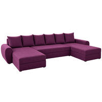 WOHNLANDSCHAFT PUMA U-Form 308 cm mit Schlaffunktion, Bettkasten, Kunstleder-Stoff oder Samt, verschiedene Farben - Violett/Schwarz, Kunststoff (308/85/140cm) - Wohnideebilder