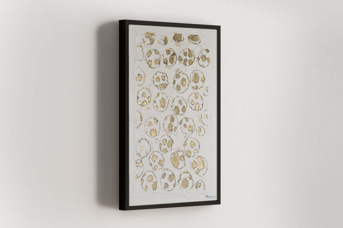 RUČNĚ MALOVANÝ AKRYLOVÝ OBRAZ BÍLÝ/ZLATÝ, 60/90 CM - bílá/zlatá, dřevo/textil (60/90cm) - KUNSTLOFT