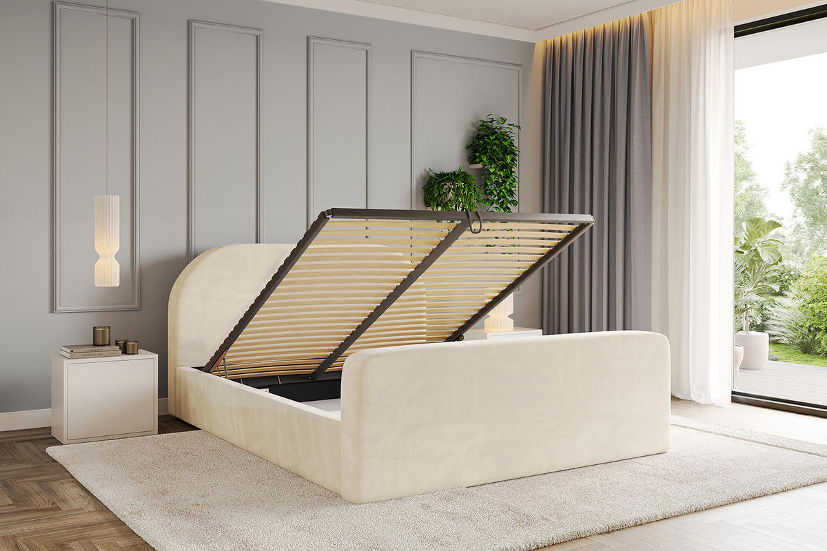 POLSTERBETT mit Bettkasten, Fußteil und Lattenrost, Boxbett mit Matratze H3/H4 - TIVON-Z 120x200 Beige - Ecru, Holzwerkstoff/Textil (120/200cm) - ALTDECOR
