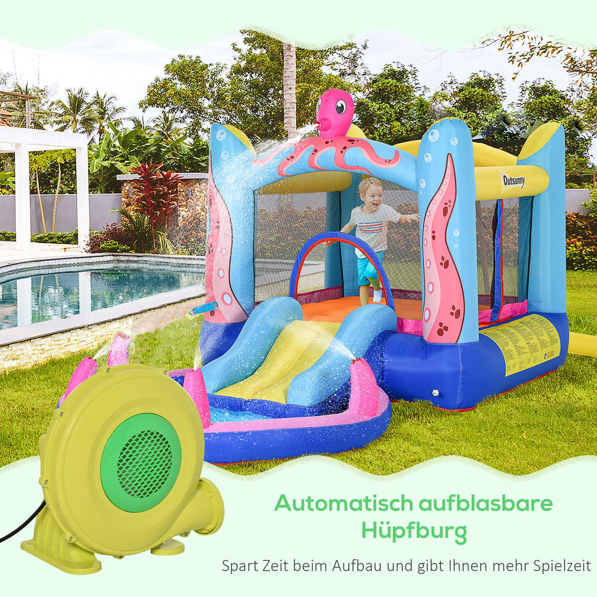 LUFTPUMPE elektrisch, für Hüpfburg Gebläsepumpe, Dauergebläse, ABS, Gelb+Grün - Multicolor, Kunststoff (26/35cm) - Outsunny