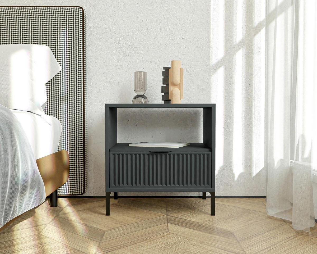 NACHTSCHRANK WAVE 54/40/55 cm Grün - Schwarz/Kupferfarben, Holzwerkstoff/Metall (54.4/55.1/40.6cm) - Idohome