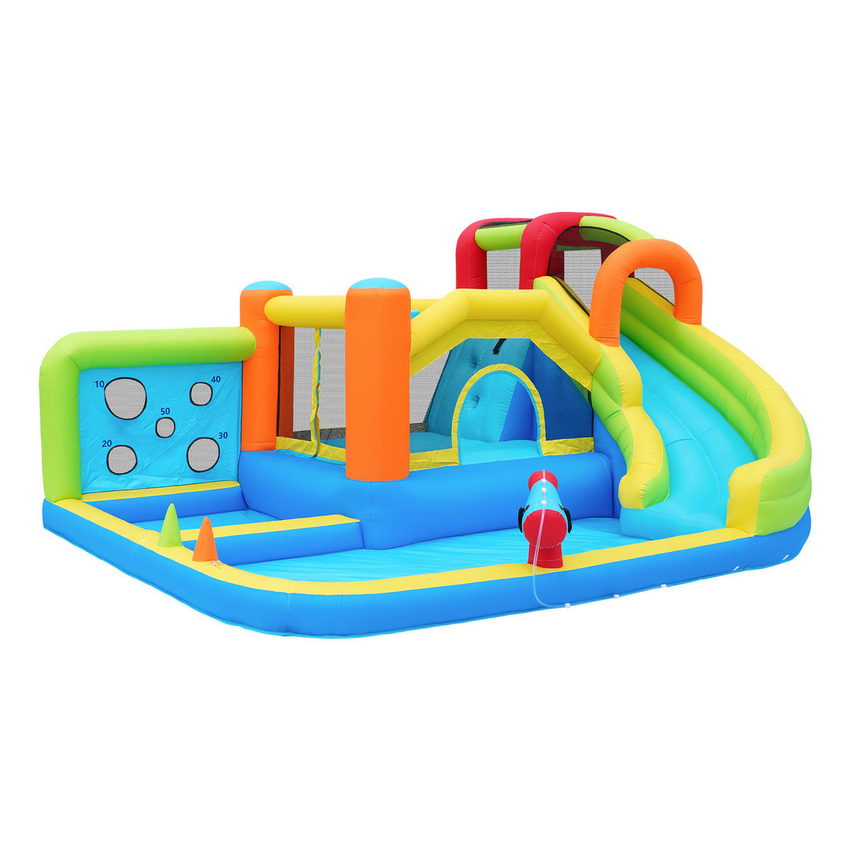 HÜPFBURG Wasserpark Trampolin 450W Gebläse - Blau, Textil (315/410/203cm) - LEBENLANG