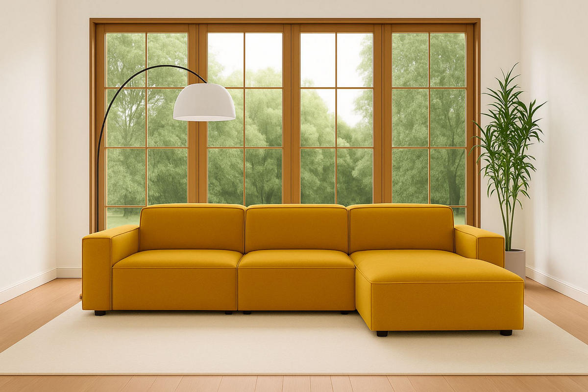 ECKSOFA Cursal L-Form, Stoff Salvador, Gelb, Rechts - Gelb, Holz (284/166cm) - Kaiser Möbel