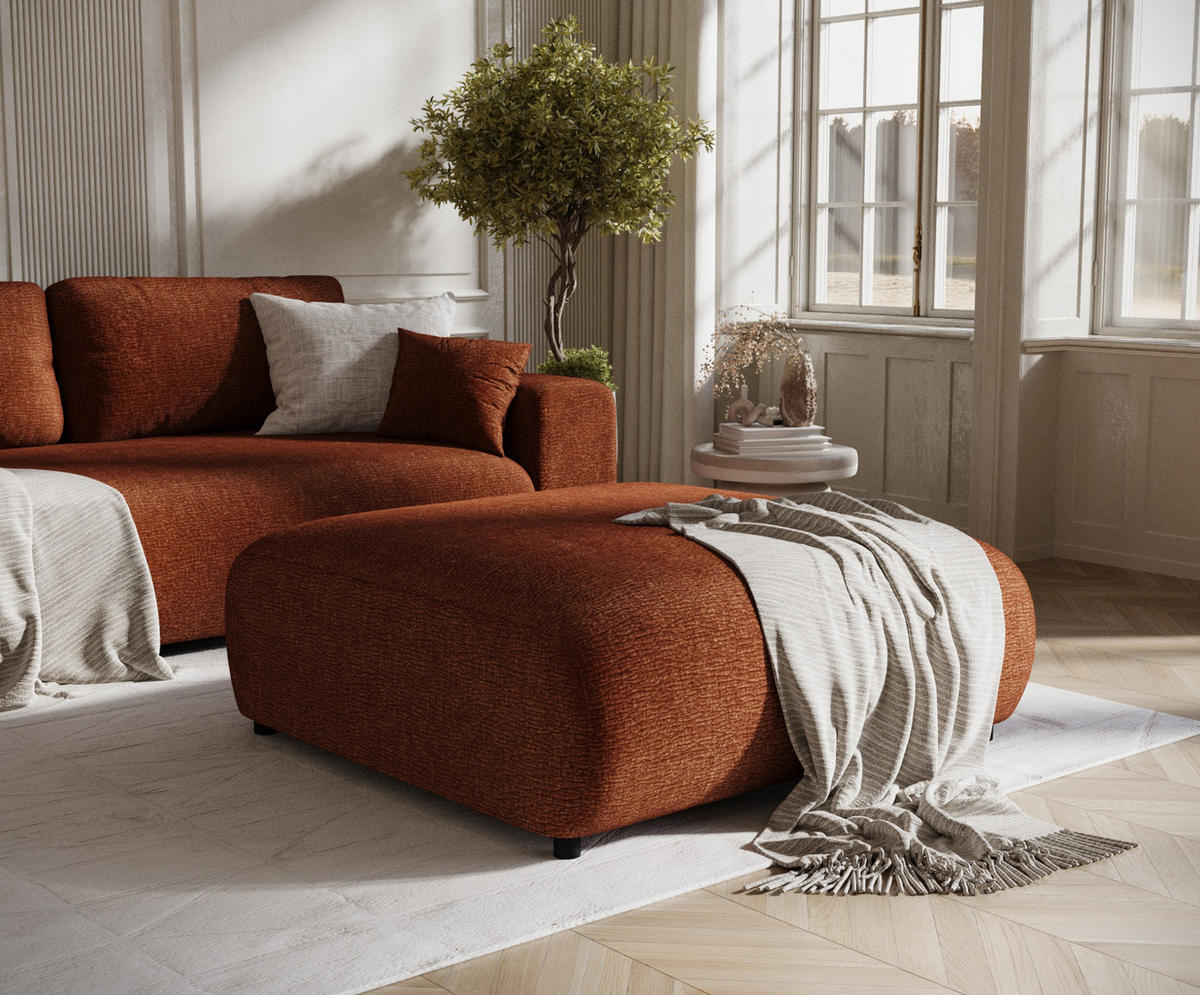 POUF L Zanzibar Dunkelorange Chenille - Dunkelorange/Schwarz, Holz/Holzwerkstoff (110/37/110cm) - Maison de Reve