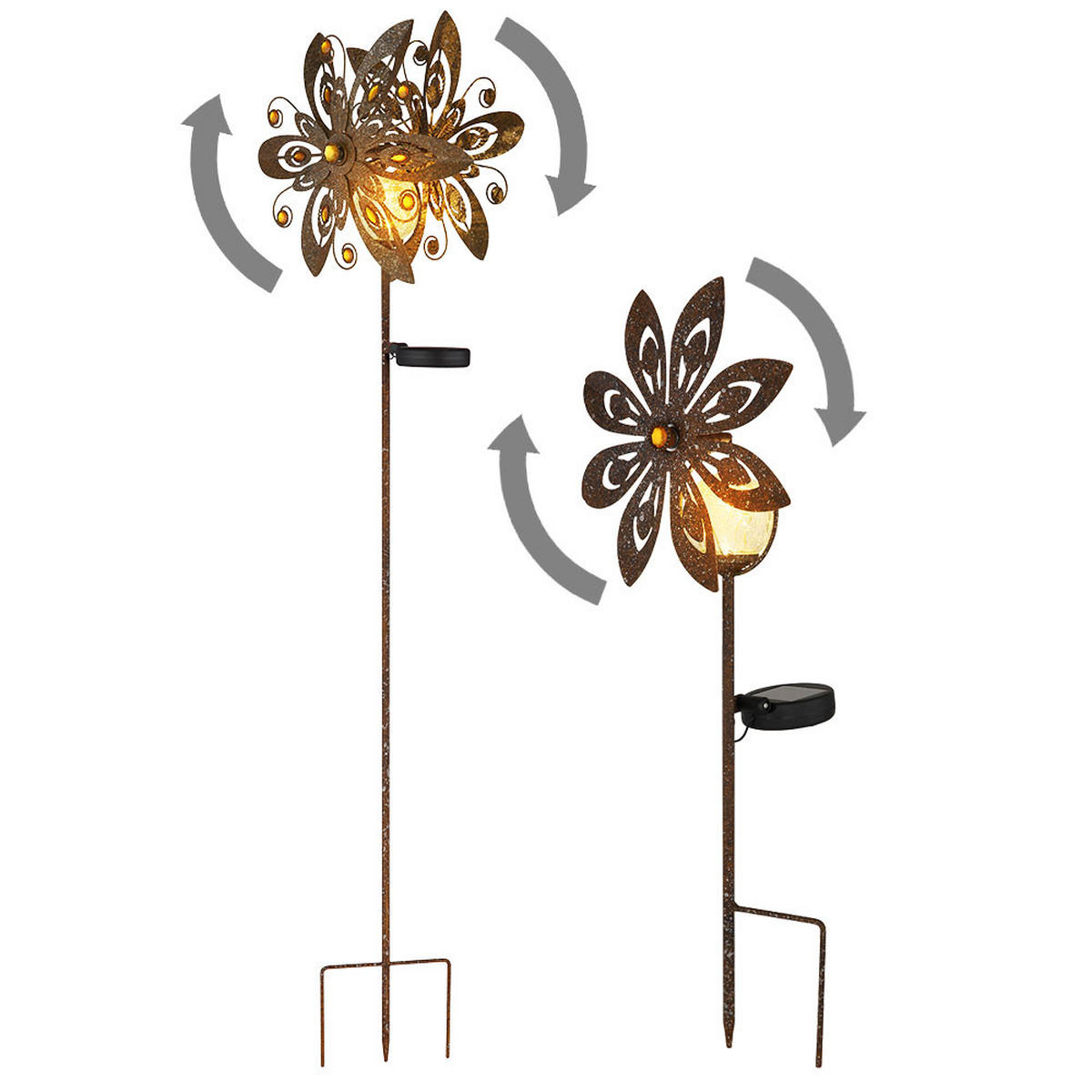 LED AUSSENLEUCHTE Metall Rostfarbe 2er Set - Braun, Metall (32/17.5/124cm) - Globo Lighting