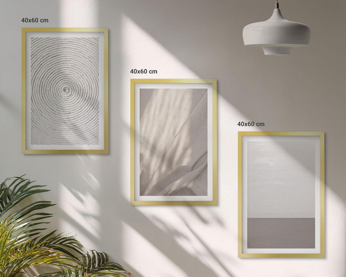 BILDER SET 3er Set - 40x60 cm Goldrahmen - Natürliche Boho-Texturen - Goldfarben, Kunststoff (40/60cm) - TULUP