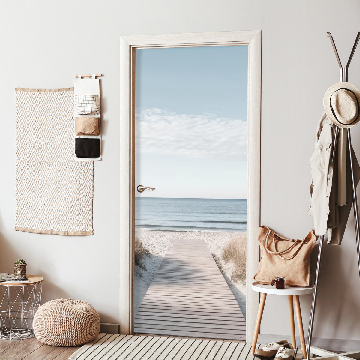 TÜRAUFKLEBER Pfad - Strand - Dünen - Natur Fototapete 75x205 cm - Türtapete - Hellgrau, Kunststoff (75/0.1cm) - MuchoWow