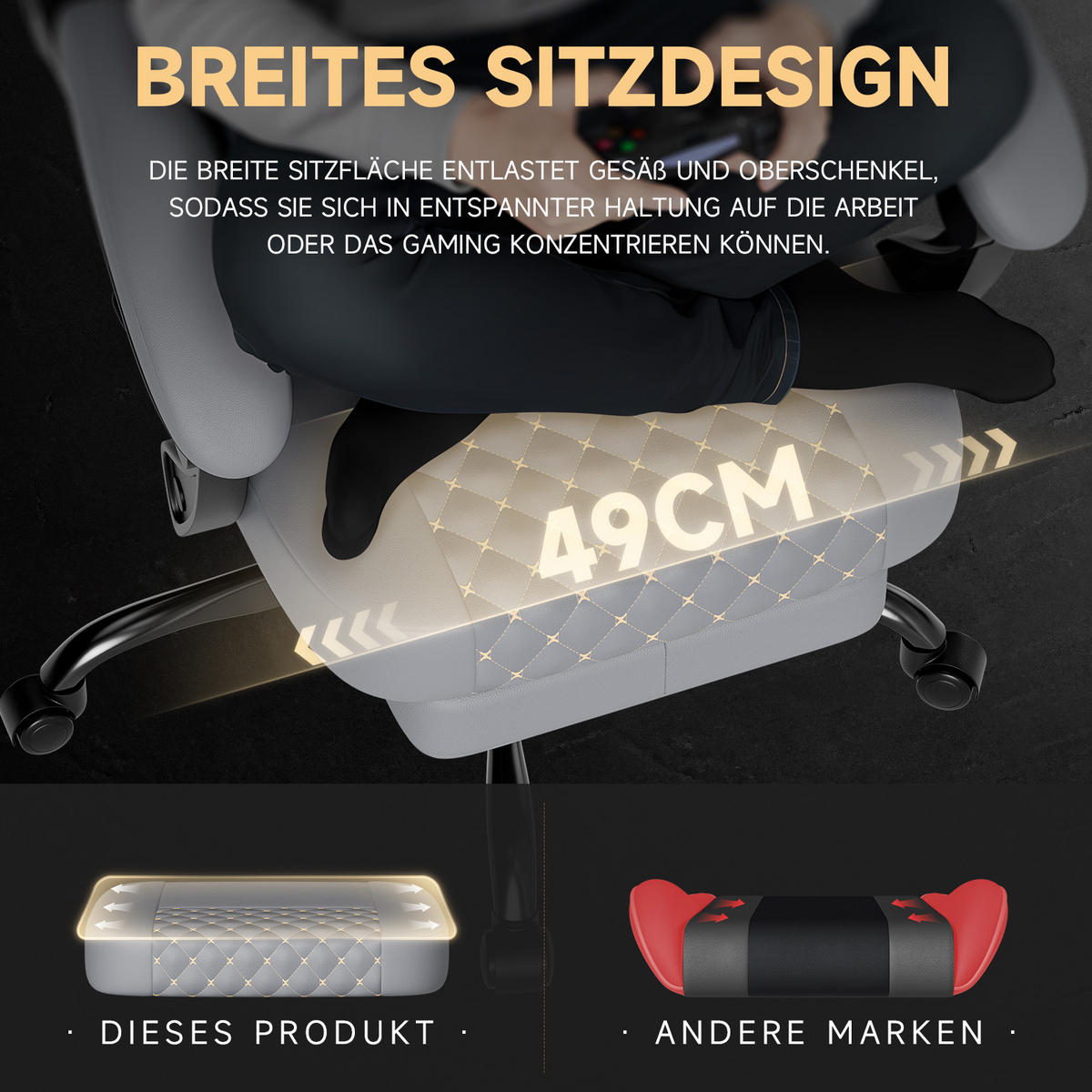 GAMING-STUHL ergonomisch verstellbar Leder Grau mit Fußstütze - Grau, Kunststoff (63/120.5/58.5cm) - Meubliv