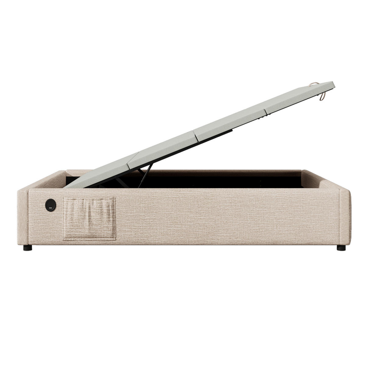 POLSTERBETT 90/200 cm mit Stauraum aus Leinen und USB-C-Anschluss - Beige, Textil (90/200cm) - OKWISH