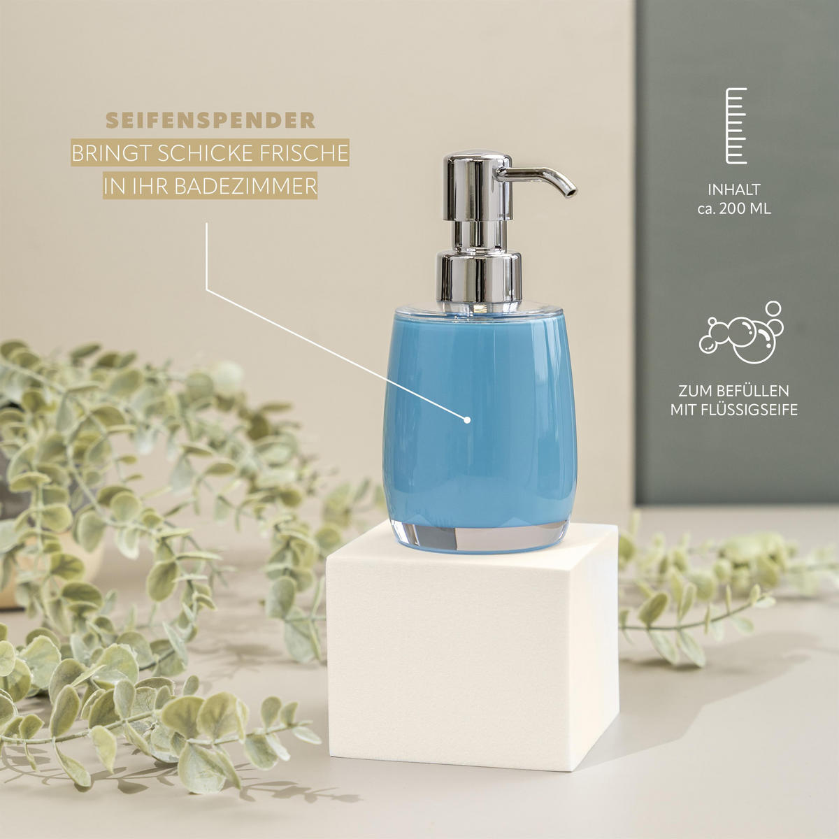 SEIFENSPENDER SAVONA, blau - Blau, Kunststoff (8/16/8cm) - bremermann