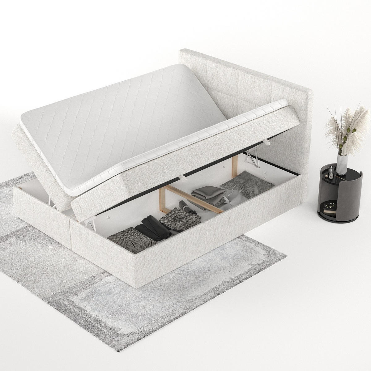 BOXBETT Oris 160/200 cm Creme im Neve Stoff - Creme/Schwarz, Holz/Holzwerkstoff (160/200cm) - AltaBeds
