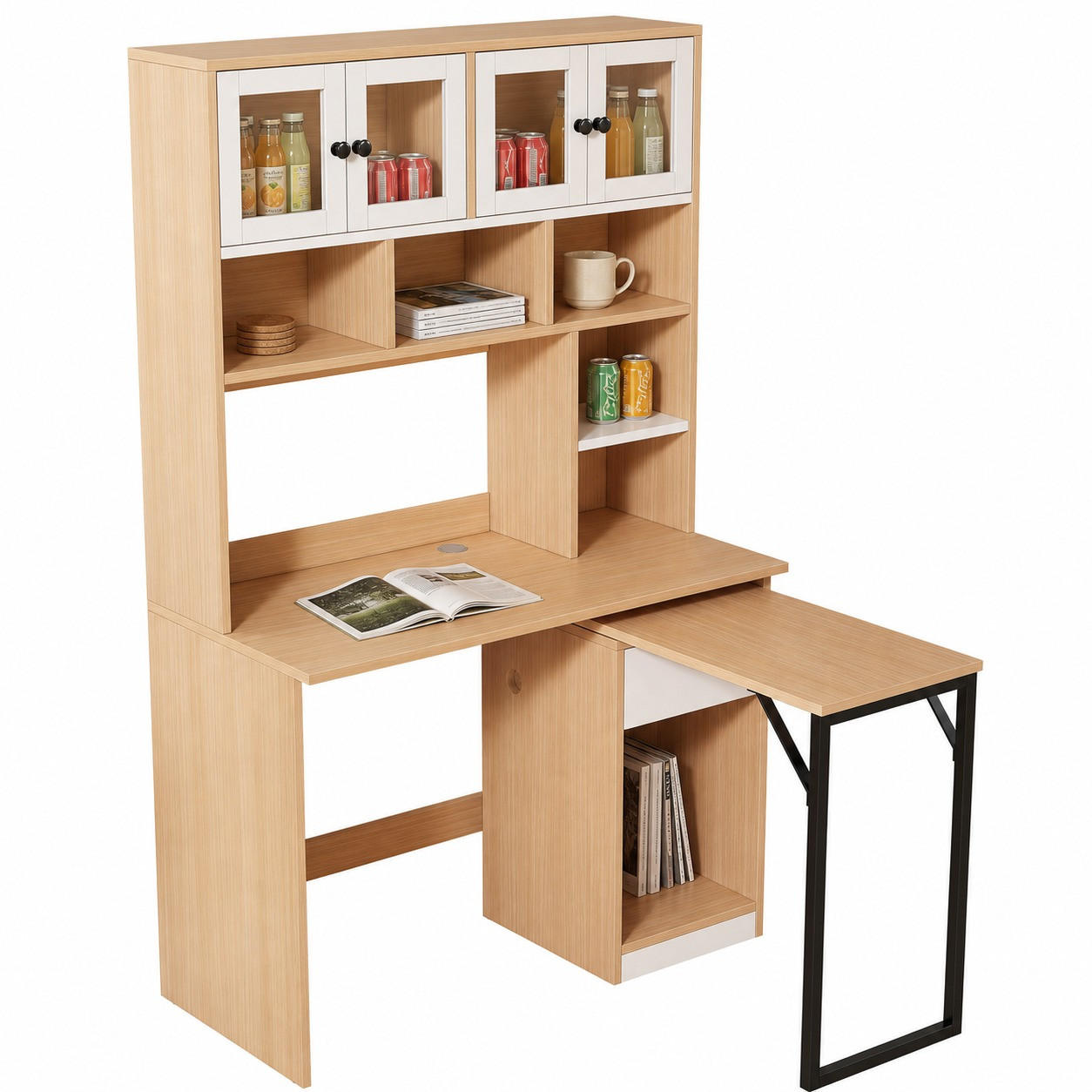 SCHRANKSCHREIBTISCH ARBEITSTISCH in Naturfarben Computertisch Schreibtisch mit Regal Schrank, Stauraum ,B110/T55/H180cm - Naturfarben, Holzwerkstoff (55/110/180cm) - STILVORA