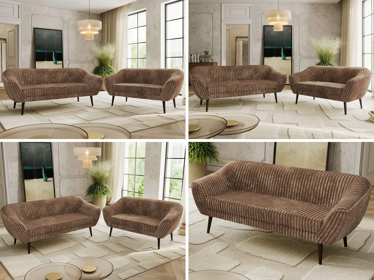 SEDACÍ SOUPRAVA 3+2 PIRS - Hnědá Manšestr - Černé nohy - černá/hnědá, kompozitní dřevo/textil (180/75/74cm) - MKS