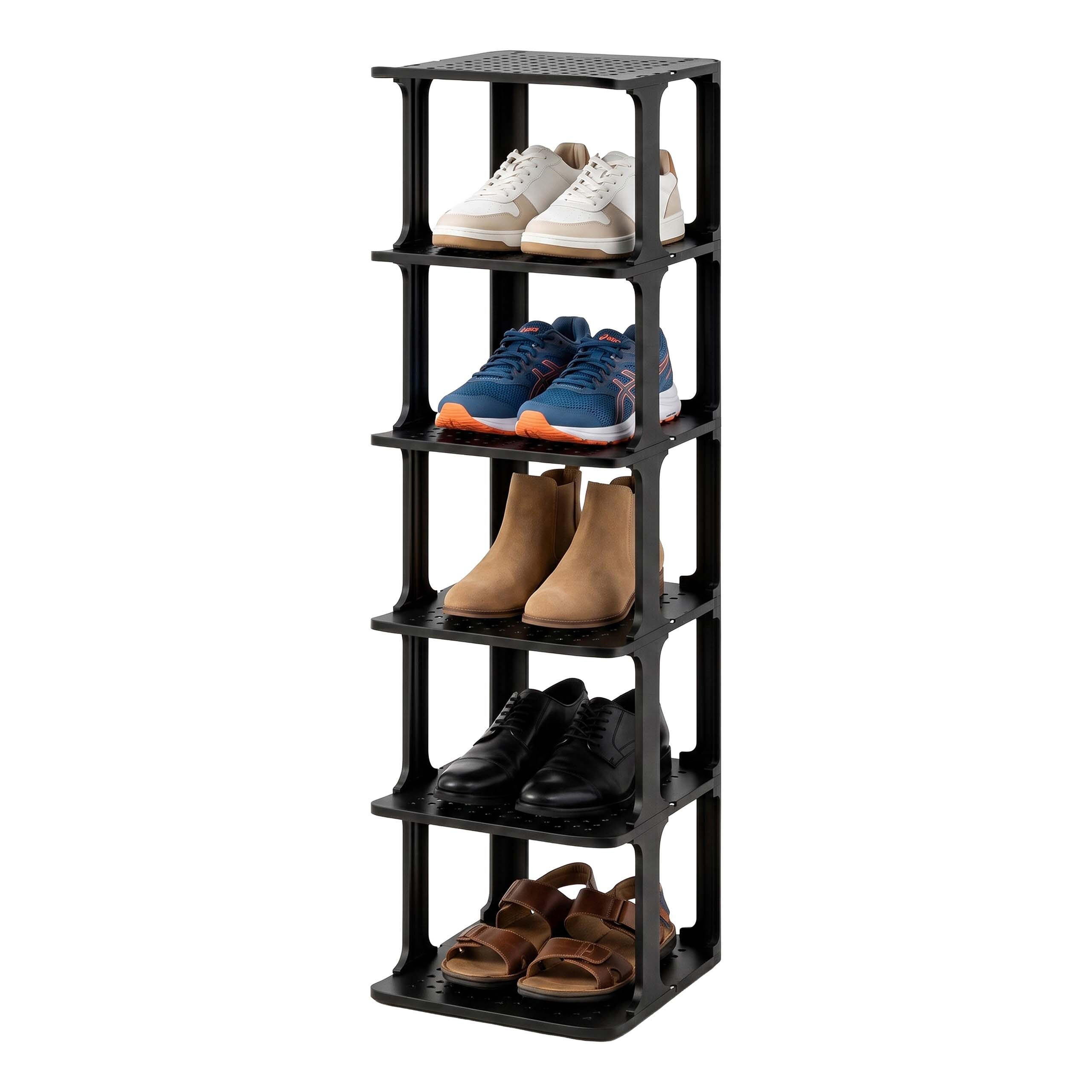 Relaxdays REGÁL Černý na boty stohovatelný 6dílné-balení 91 cm