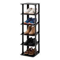 SCHUHREGAL Schwarz stapelbar 6er-Set 91 cm - Schwarz, Kunststoff (26.5/91/30.5cm) - Relaxdays