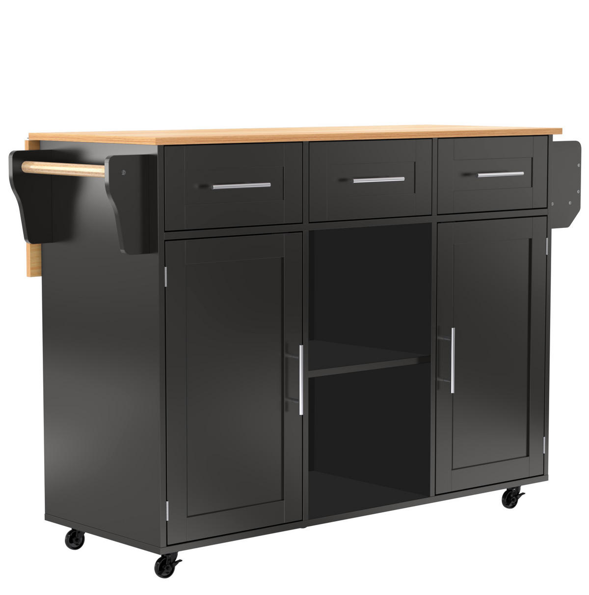 KÜCHENWAGEN mit Klappplatte 139 x 46(71) x 91,5 cm Schwarz/Natur - Schwarz, Holz (46/91.5/139cm) - Beauniv