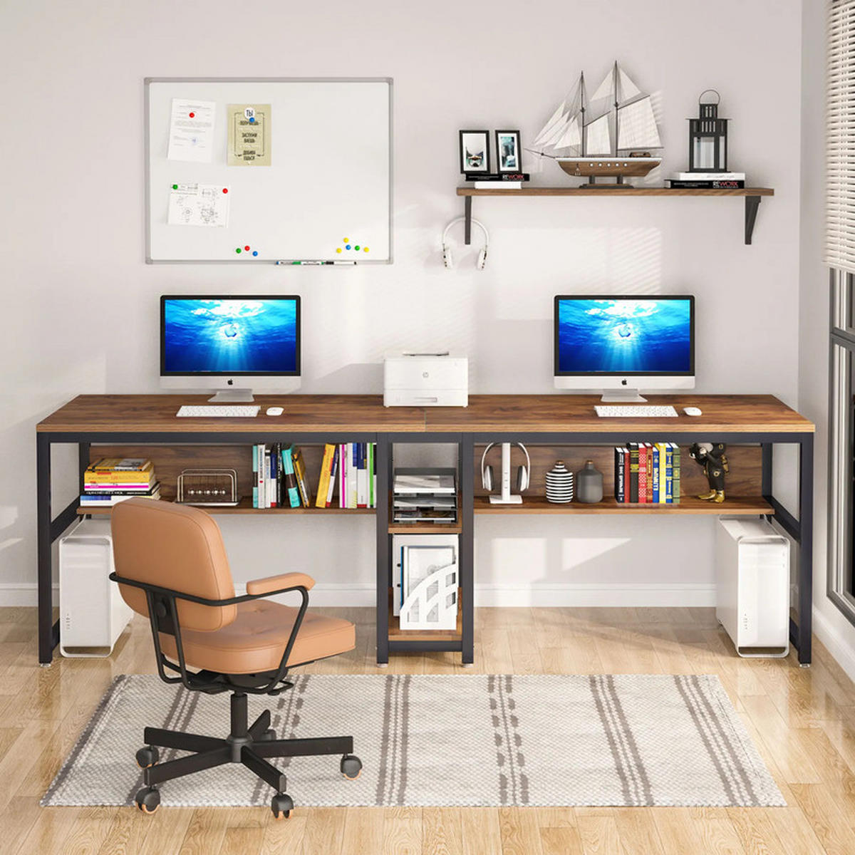 SCHREIBTISCH 2 PERSONEN 78,7 Zoll Braun - Braun, Holz (200/60/75cm) - Kaket