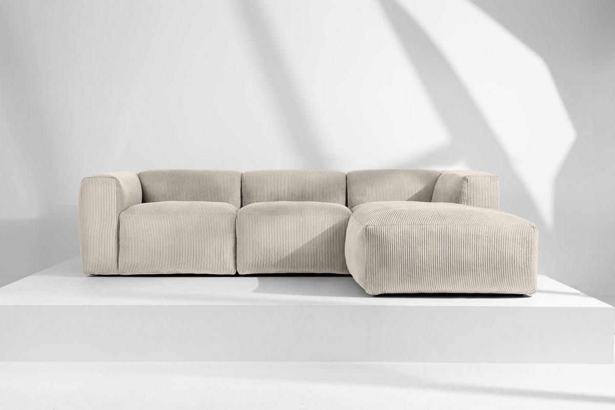 ECKMODULSOFA-RECHTS BUFFO mit extrem weicher und bequemer Sitzfläche, Kordstoff, cremefarben - Creme, Textil (297/180cm) - KONSIMO®