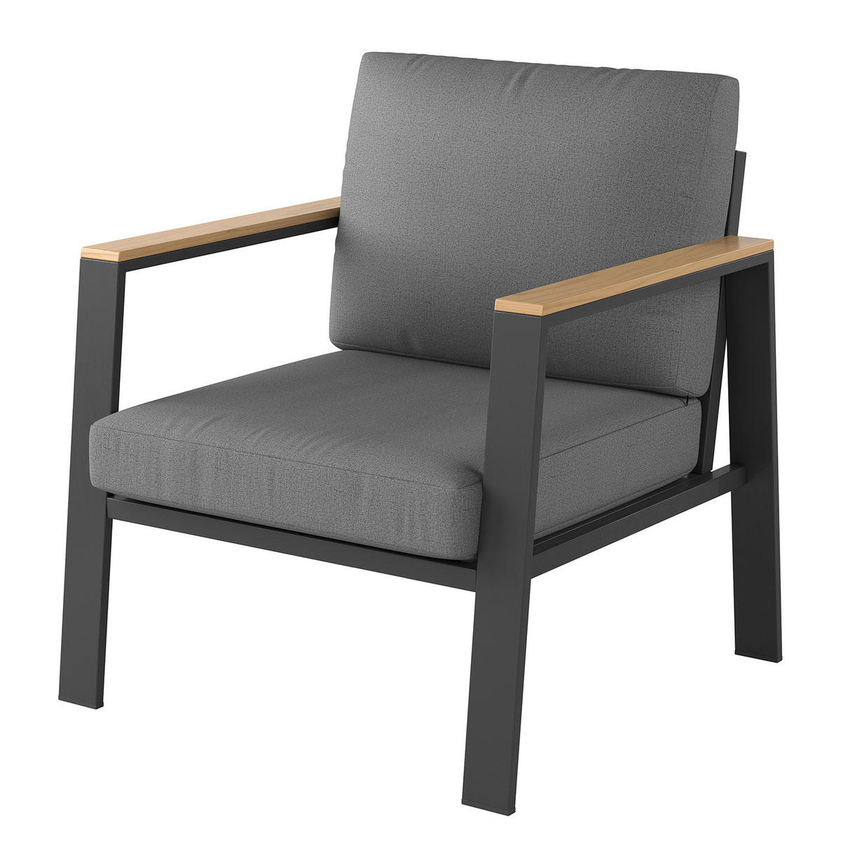 LOUNGESESSEL - Aluminium / Polyester - Anthrazit - Anthrazit/Braun, Holz/Metall (73/74/75cm) - home24