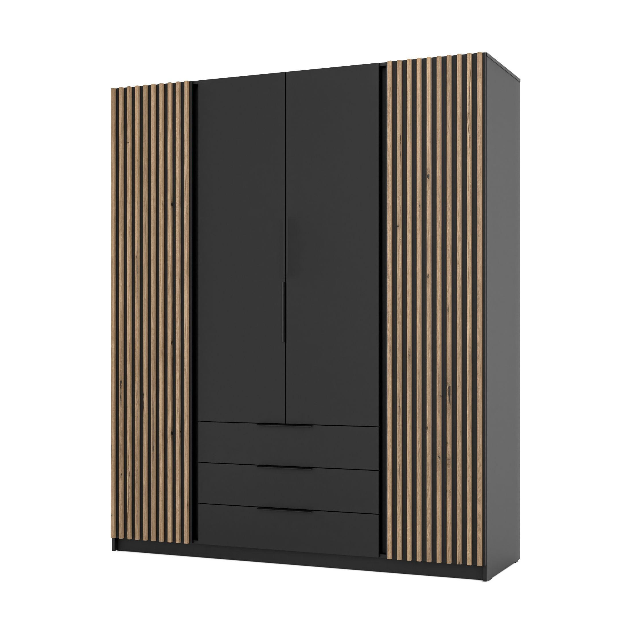 DREHTÜRENSCHRANK CAGLIARI 200/239/61,9cm 4-türig Schwarz - Schwarz, Holzwerkstoff (200/239/61.9cm) - MASSENO