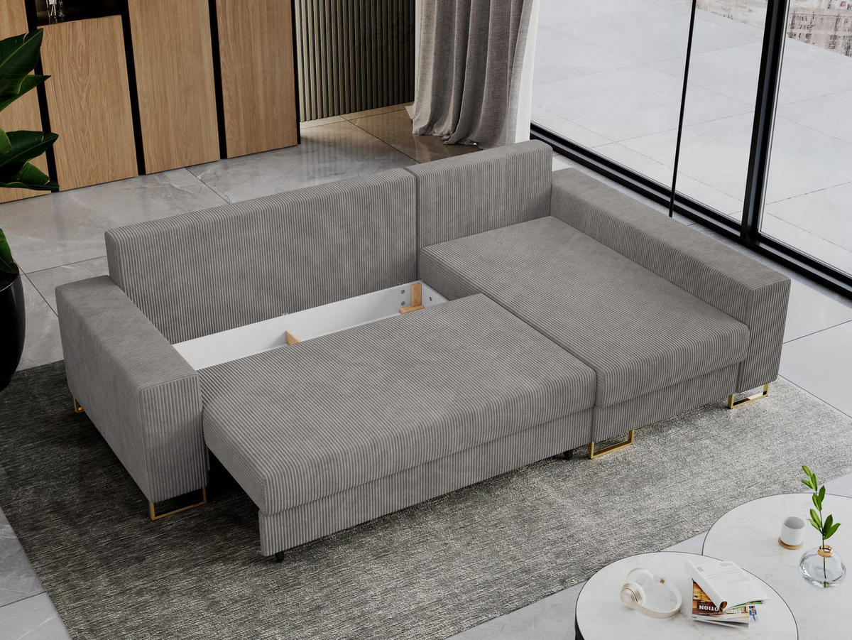 ECKSOFA Dorian Cord Hellgrau - Goldfarben/Hellgrau, Textil/Metall (242/138cm) - MKS