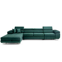 ECKSOFA ALONZO MAXI Links mit Schlaffunktion 125x195 Velours Grün - Silberfarben/Grün, Holz/Textil (350/203cm) - Muffo