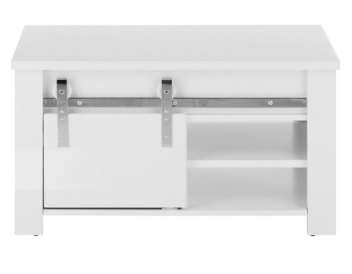 COUCHTISCH weiß Hochglanz 93 x 60 cm, Beistelltisch mit Stauraum - Chromfarben/Weiß Hochglanz, Holzwerkstoff/Kunststoff (93/60/51cm) - Furn.Design