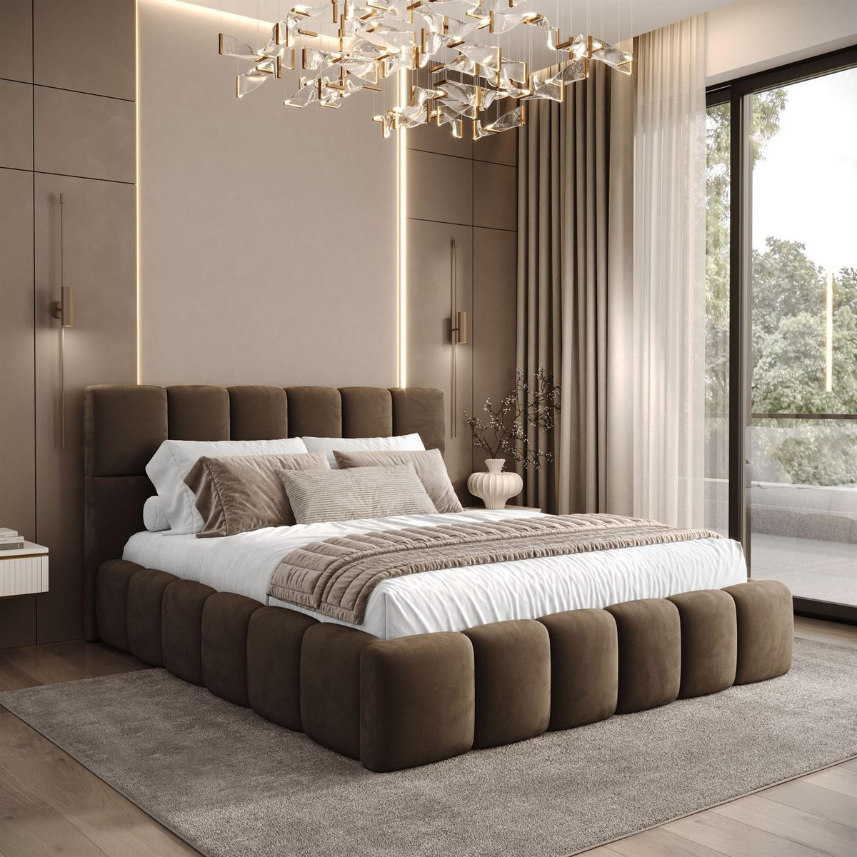 POLSTERBETT VENEZIA mit Bettkasten 140x200, Royal Velvet 196 - Braun, Textil (140/200cm) - Lookway