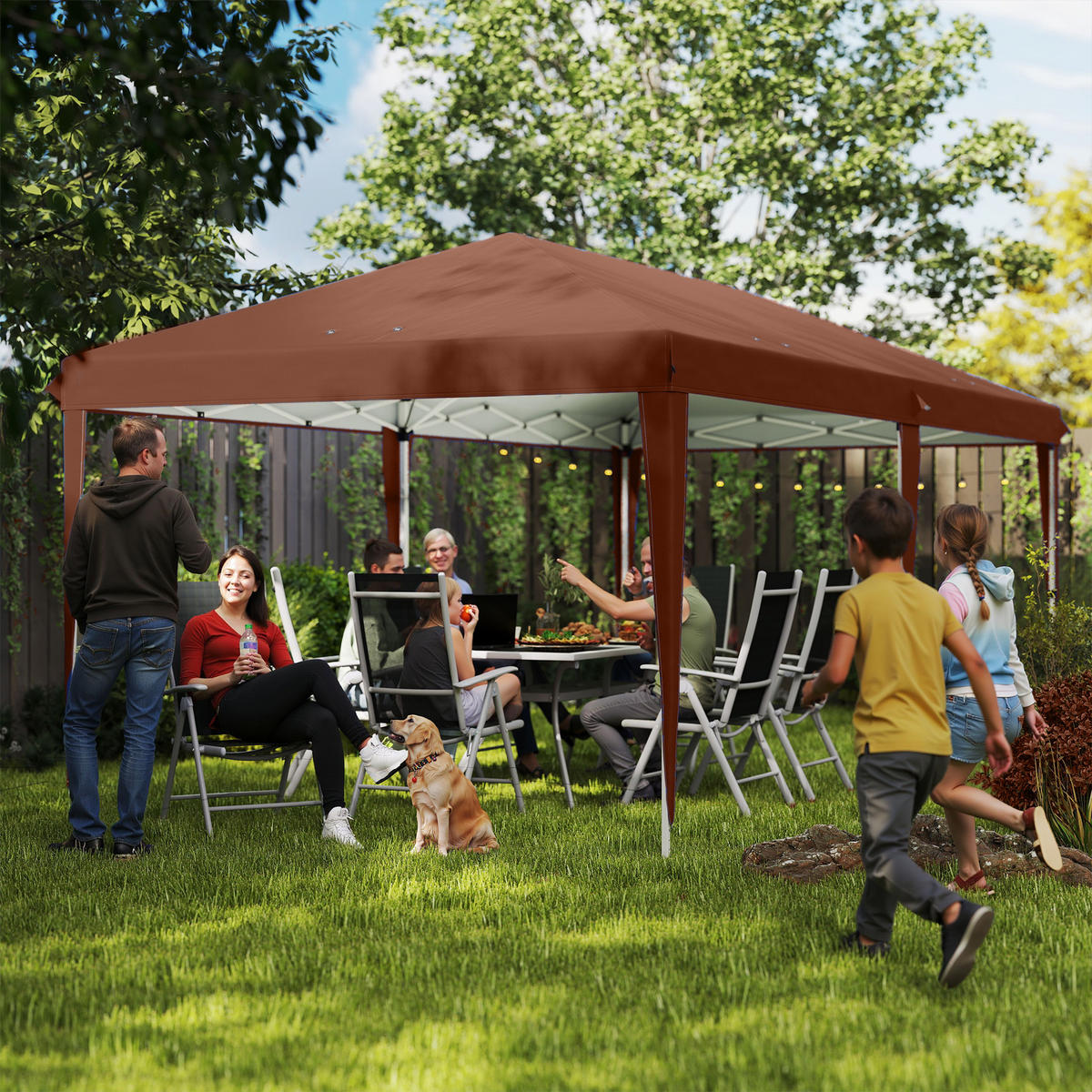 PAVILLON, faltbar mit 3-fach verstellbarer Höhe, 6x3 m, Kaffee - Braun, Metall (295/270/585cm) - Vallsero