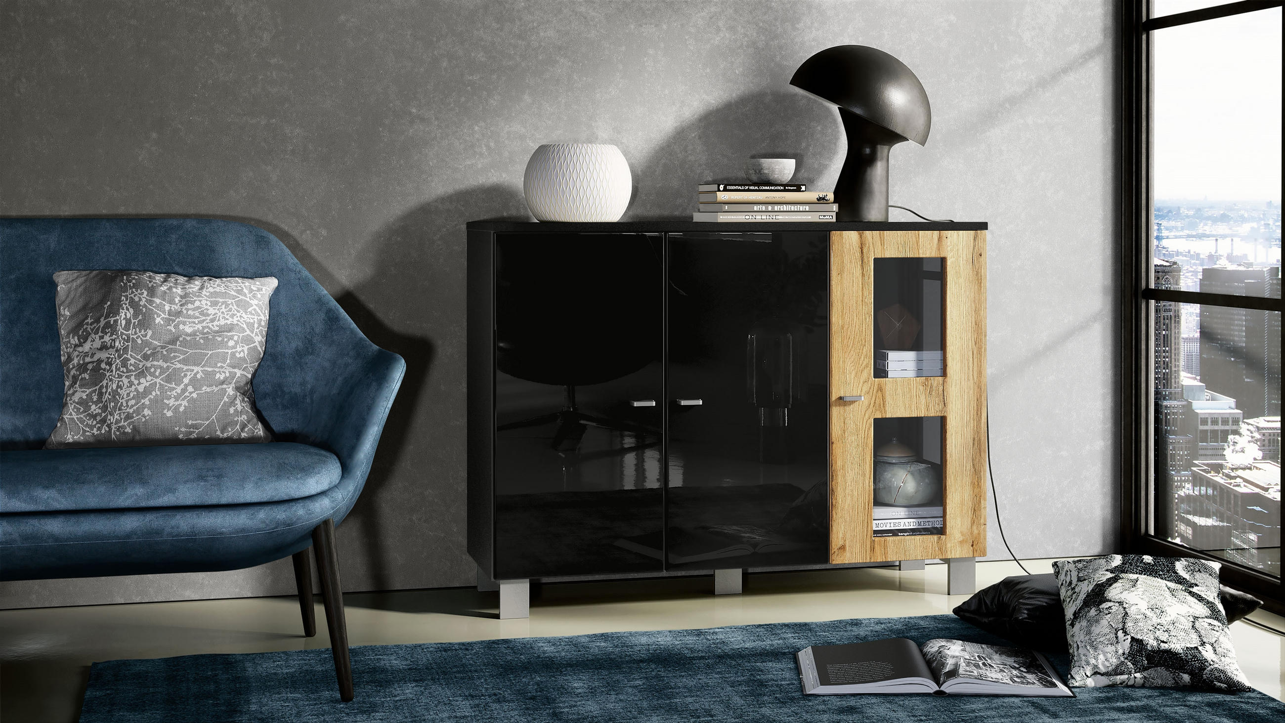 SIDEBOARD Denjo Tür in Eiche Natur - Eichefarben, Holzwerkstoff (107/81/35cm) - Vladon